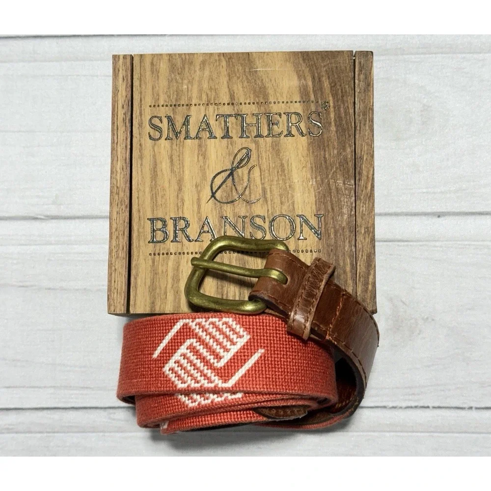 Smathers & Branson Belt Mens 46 Leather Needlepoint Boys & Girls Club of America